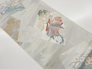 色紙に姫・花々模様織出し袋帯